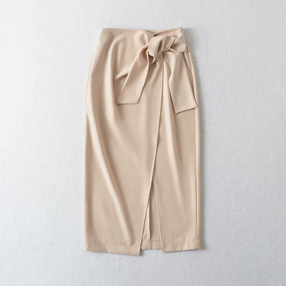 2024 Capsule Wardrobe | Beige Bow High Waist Skirt