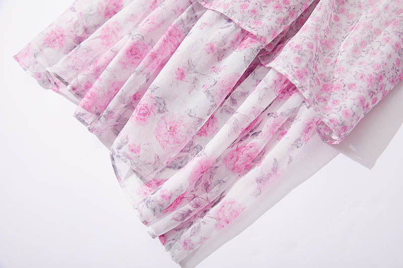 Spring Dresses 2024 | Pink Floral Belted Layered Dress