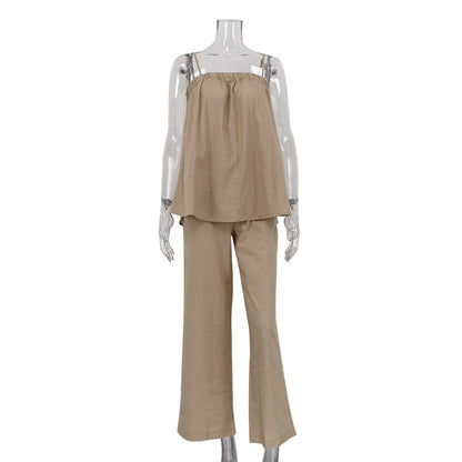 Summer Outfits 2024 | Cotton Cami Top Wide Leg Pants Outfit 2-piece Set