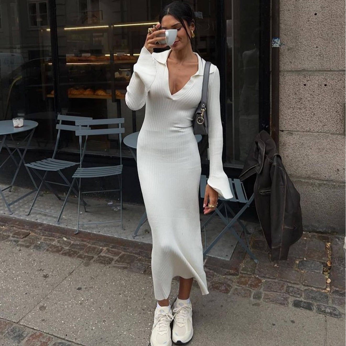 Cute Winter Outfits | Long Sleeve Knitted Cotton Sweater Dress S / White Cute Winter Outfits | Long Sleeve Knitted Cotton Sweater Dress S / White