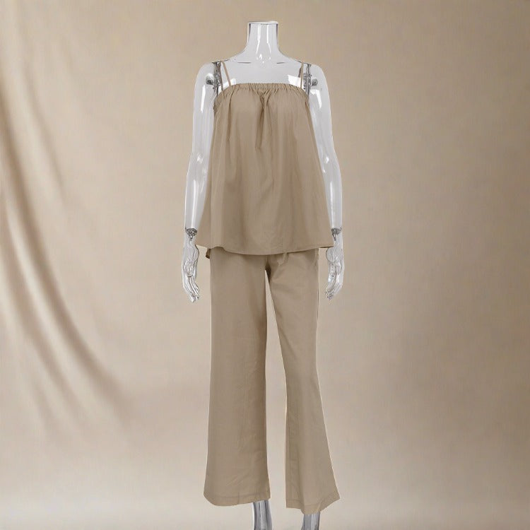 Summer Outfits 2024 | Cotton Cami Top Wide Leg Pants Outfit 2-piece Set