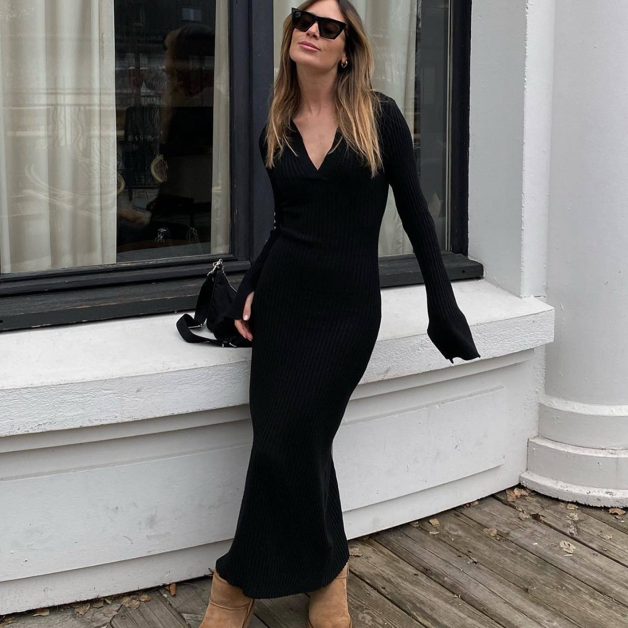 Cute Winter Outfits | Long Sleeve Knitted Cotton Sweater Dress