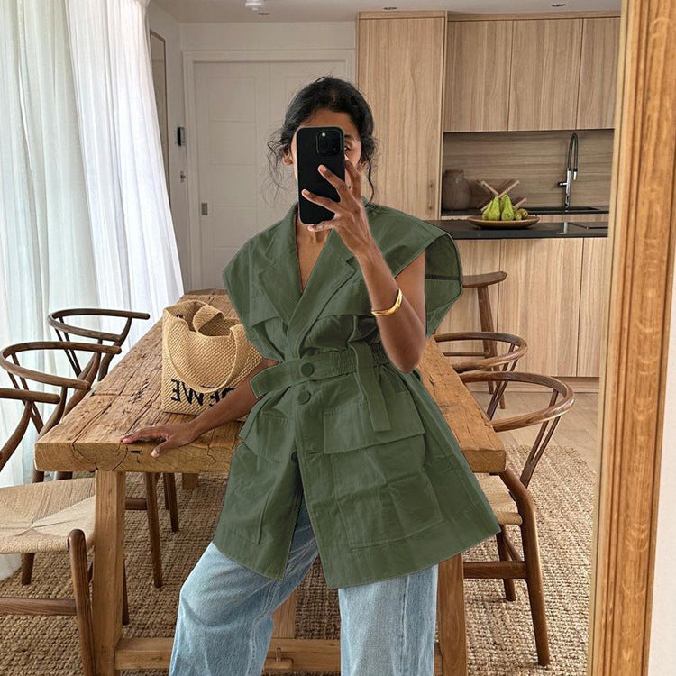 Summer Outfits | Business Casual Belted Cotton Shirt Top