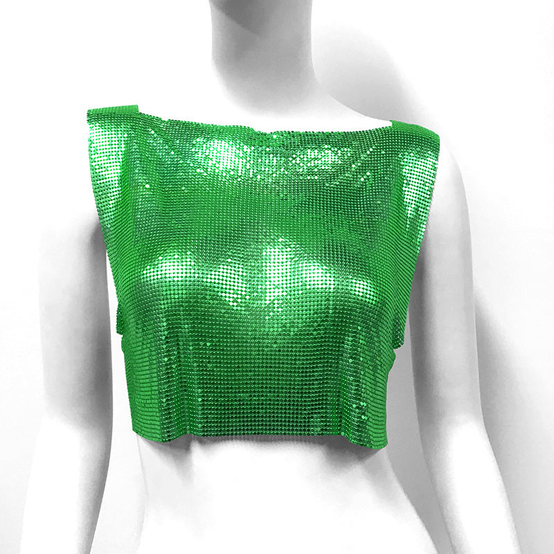 Mermaidcore Outfits | Sequined Holographic Iridescent Crop Top Vest
