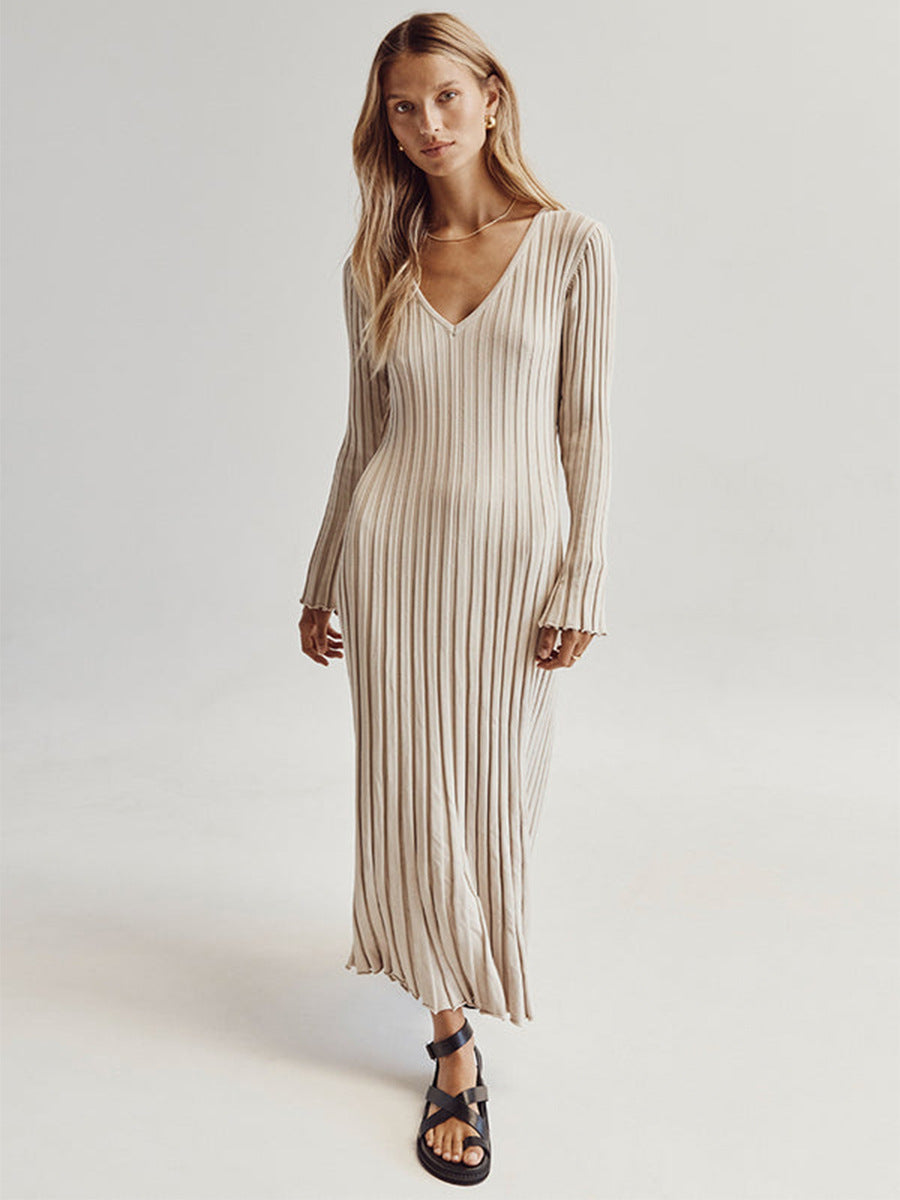 Fall Knitted Dresses | Long Sleeve Round Neck Fitted Knitted Dress