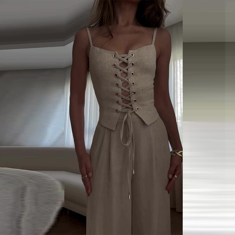 Dress to Impress Summer Outfits | Corset Top Wide Leg Pants Outfit 2-Piece Set S / Apricot Dress to Impress Summer Outfits | Corset Top Wide Leg Pants Outfit 2-Piece Set S / Apricot