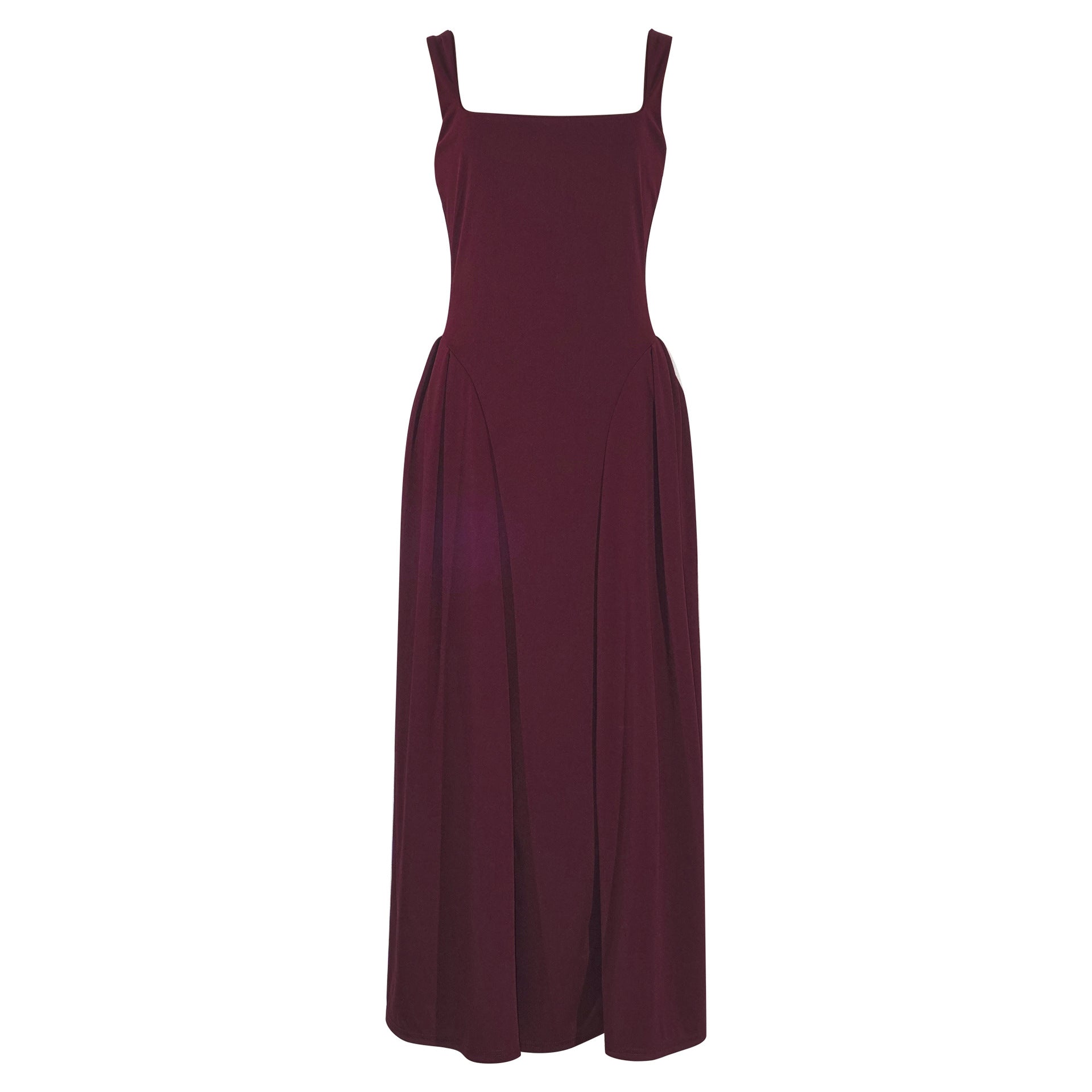 Burgundy Spring 2025 | French Square Collar Retro Slim Fit Sling Dress M / Wine Red Burgundy Spring 2025 | French Square Collar Retro Slim Fit Sling Dress M / Wine Red