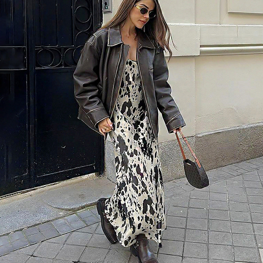 Cow Hide Pattern Maxi Dress S / Multi Cow Hide Pattern Maxi Dress S / Multi