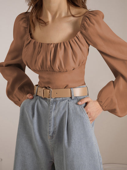 Fall Outfits | Lantern Sleeve Crop Top Blouse