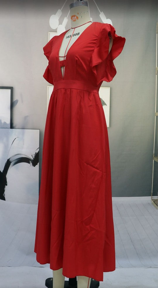 Fall Outfits | Ruffles Deep V Flowy Dress