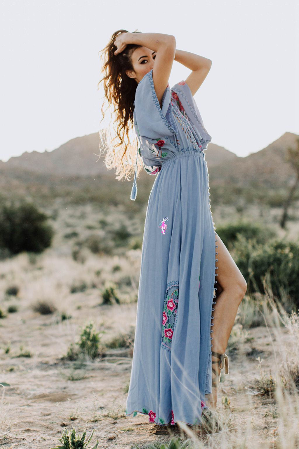 Vacation Outfits | Spring Summer Elegant Seaside Vacation Embroidered Maxi Dress