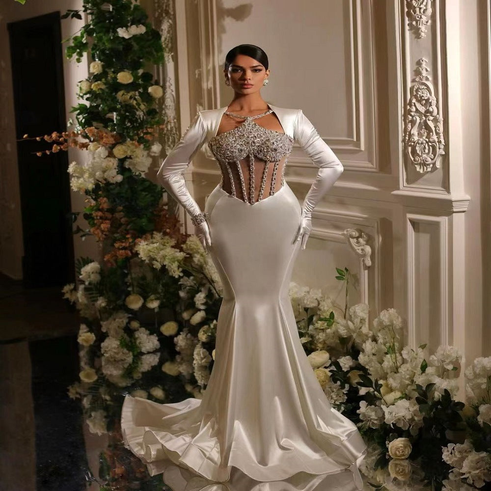 Wedding Dresses 2023  Silk Opera Gloves Rhinestone See Through Corset –  TGC FASHION