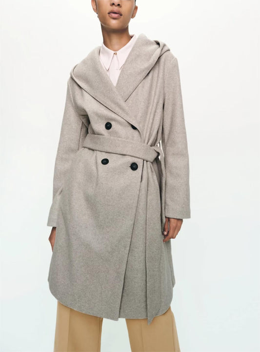 Trench coat Outfits | Blazer Hooded Trench Coat with belt