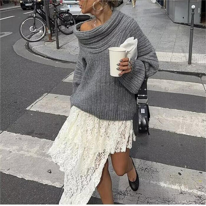 Cute Winter Outfits | Oversized Gray Turtleneck Sweater