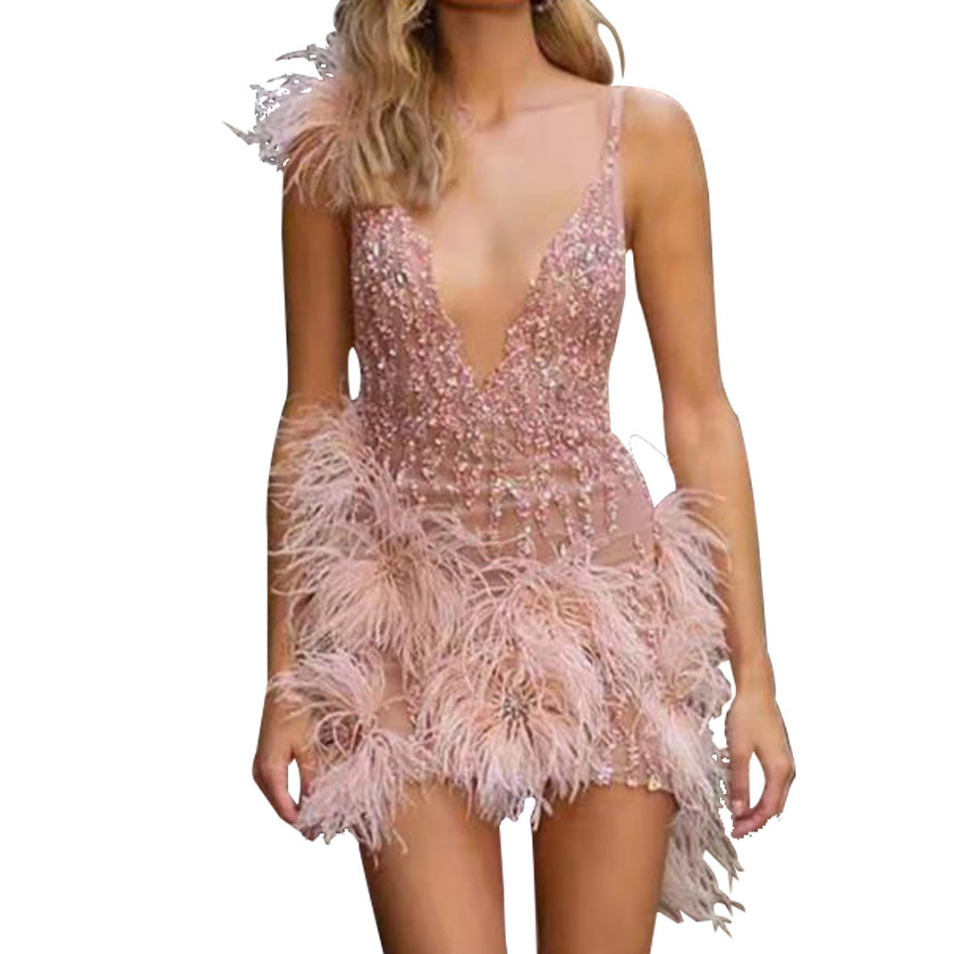 NYE Outfits | Feathers and Rhinestone Glitter Mini Dress