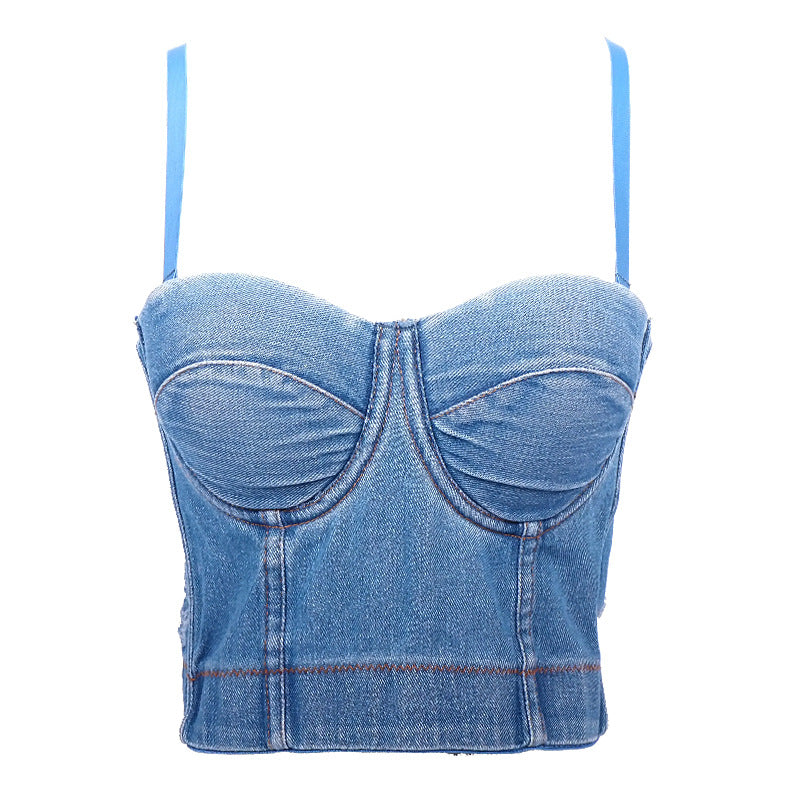 Denim Outfit Ideas | Boning Corset Denim Crop Top Cami