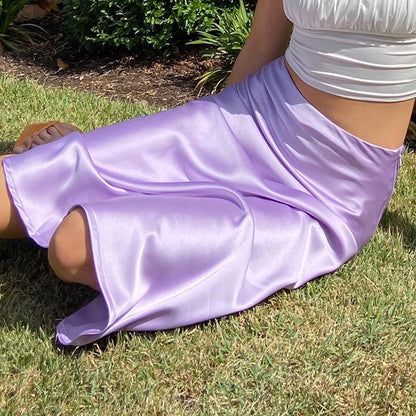 2023 Fashion Trends | Lilac Lavender Silk Skirt