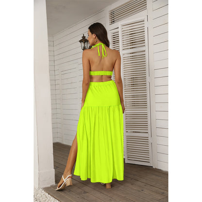 Cute Spring Outfits | Neon Yellow Aesthetic Crop Top Skirt Outfit