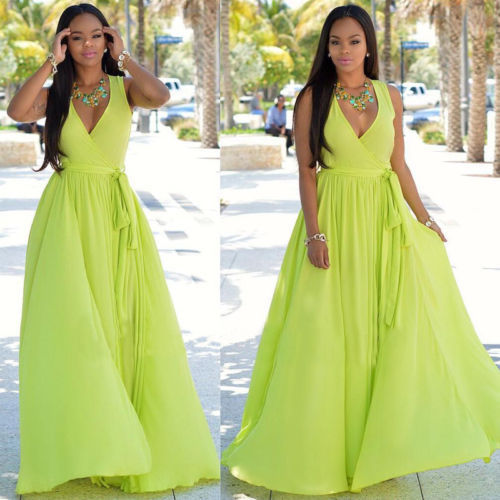 Spring Outfits 2023 | Neon Green Chiffon Maxi Dress