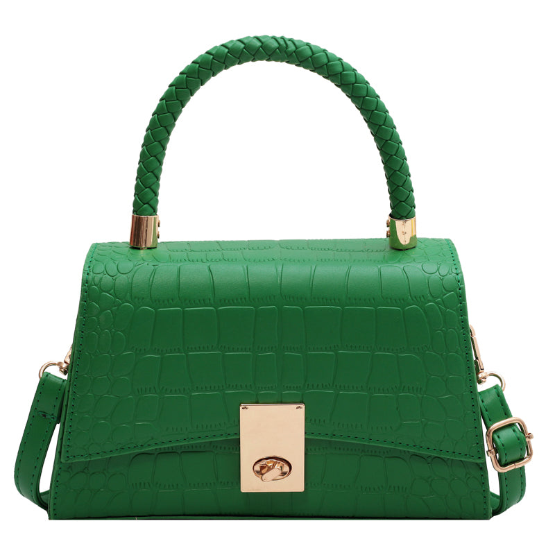 FunnyBeans Bag Crocodile Effect Retro Faux Leather Classic Clutch Shoulder  Purse Handbag for Women (Green)
