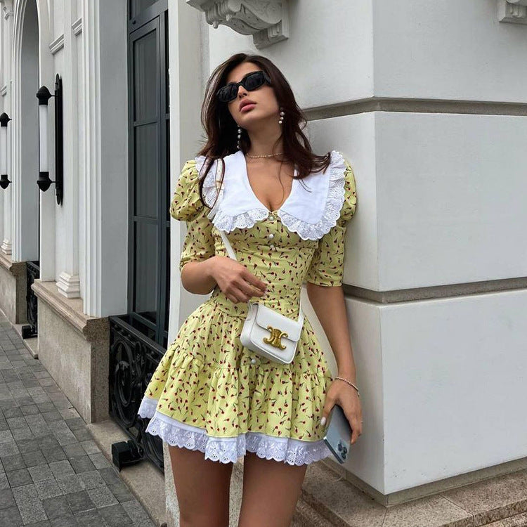 Breeze Vape Best Flavors Women's Clothing Summer Doll Collar Floral Short Sleeve Dress Slim Fit Waist Breeze Vape Best Flavors Women's Clothing Summer Doll Collar Floral Short Sleeve Dress Slim Fit Waist