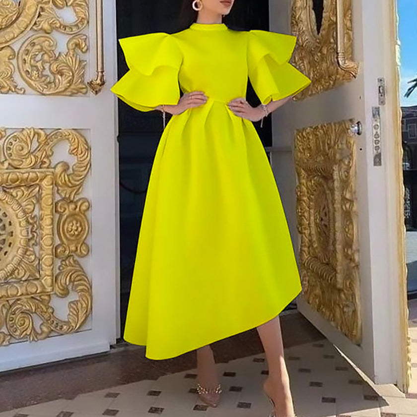 Fashion Trends 2023 | Neon Ruffles Elegant Dress M / Orange Fashion Trends 2023 | Neon Ruffles Elegant Dress M / Orange