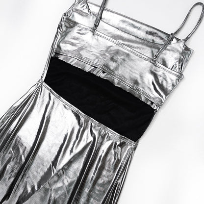 2024 Fashion Trends | Silver Chrome Backless Dress