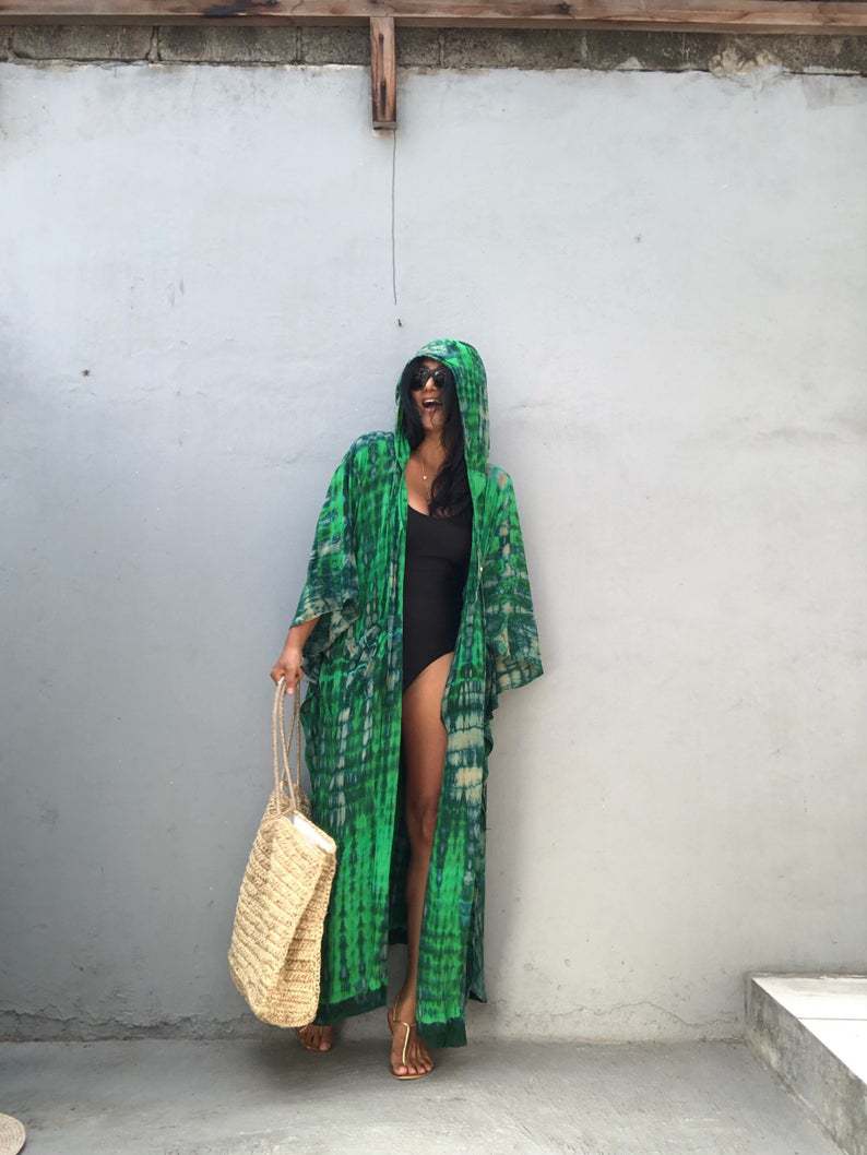 Vacation Outfits | Hooded Rayon Tie Dye Kimono Robe