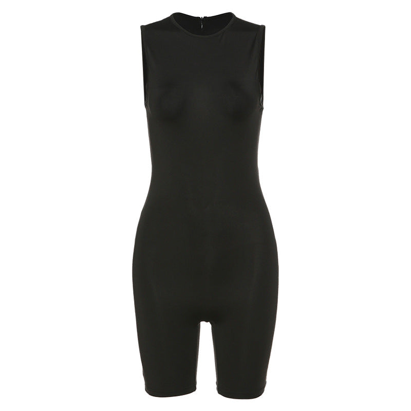 All Black Summer Outfits | Sleeveless High Waist Shorts Bodysuit
