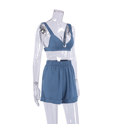 Shorts Summer Outfits 2023 | Essential Cotton Shirt Bra Top Shorts 3-piece Set