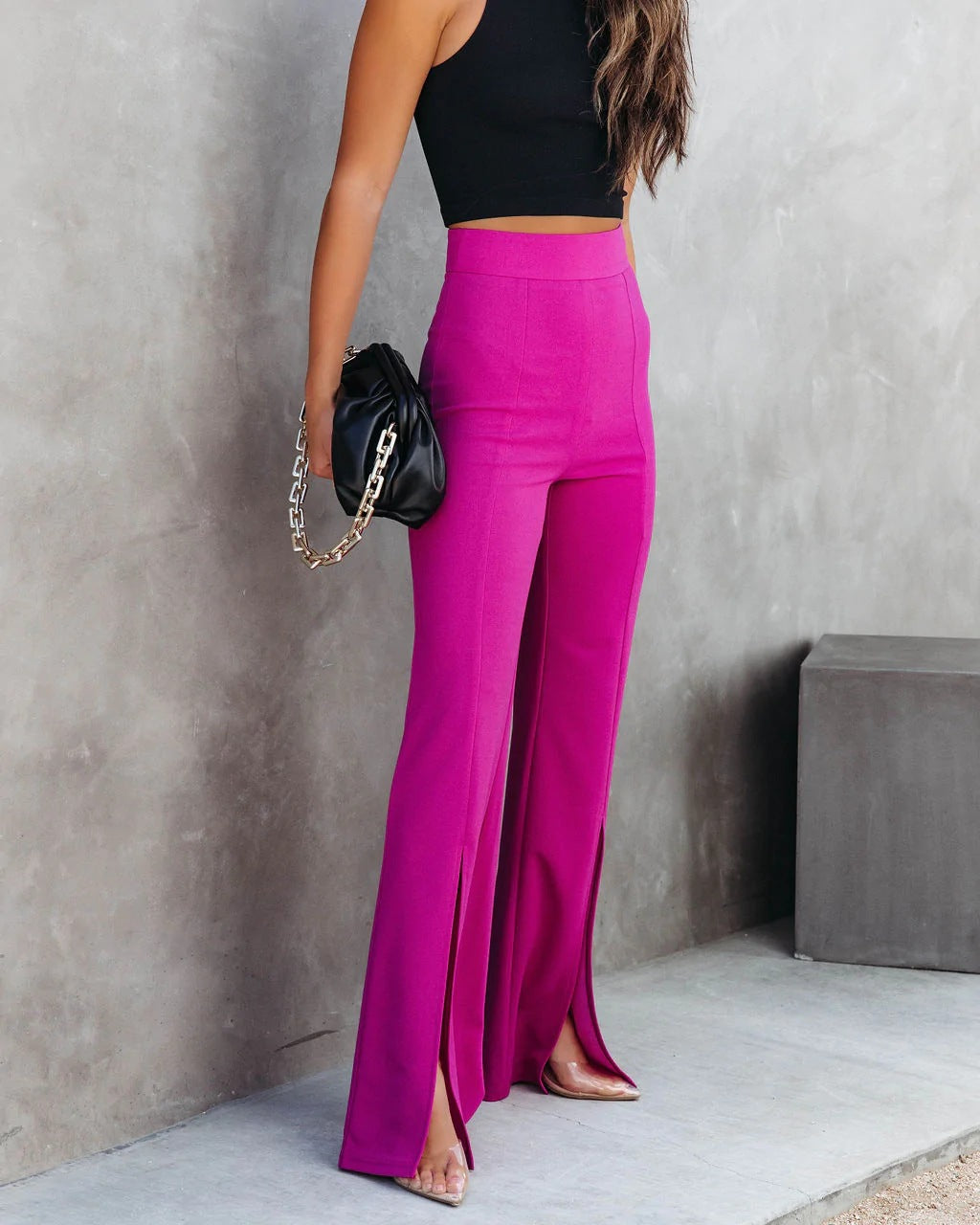 Hot Pink Pants Outfit  High Waist Hot Pink Aesthetic Slit Pants – TGC  FASHION