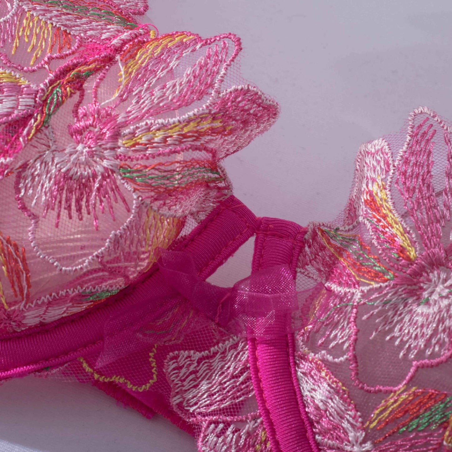 Lingerie Outfits | Hot Pink Floral Lingerie Outfit 3-piece Set