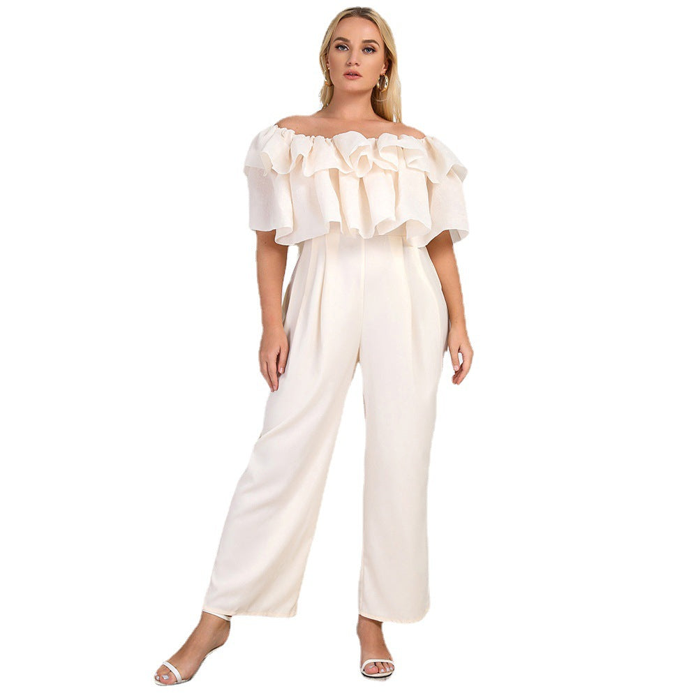 Curvy Aesthetic Outfits | Ruffles Off-Shoulder Jumpsuit