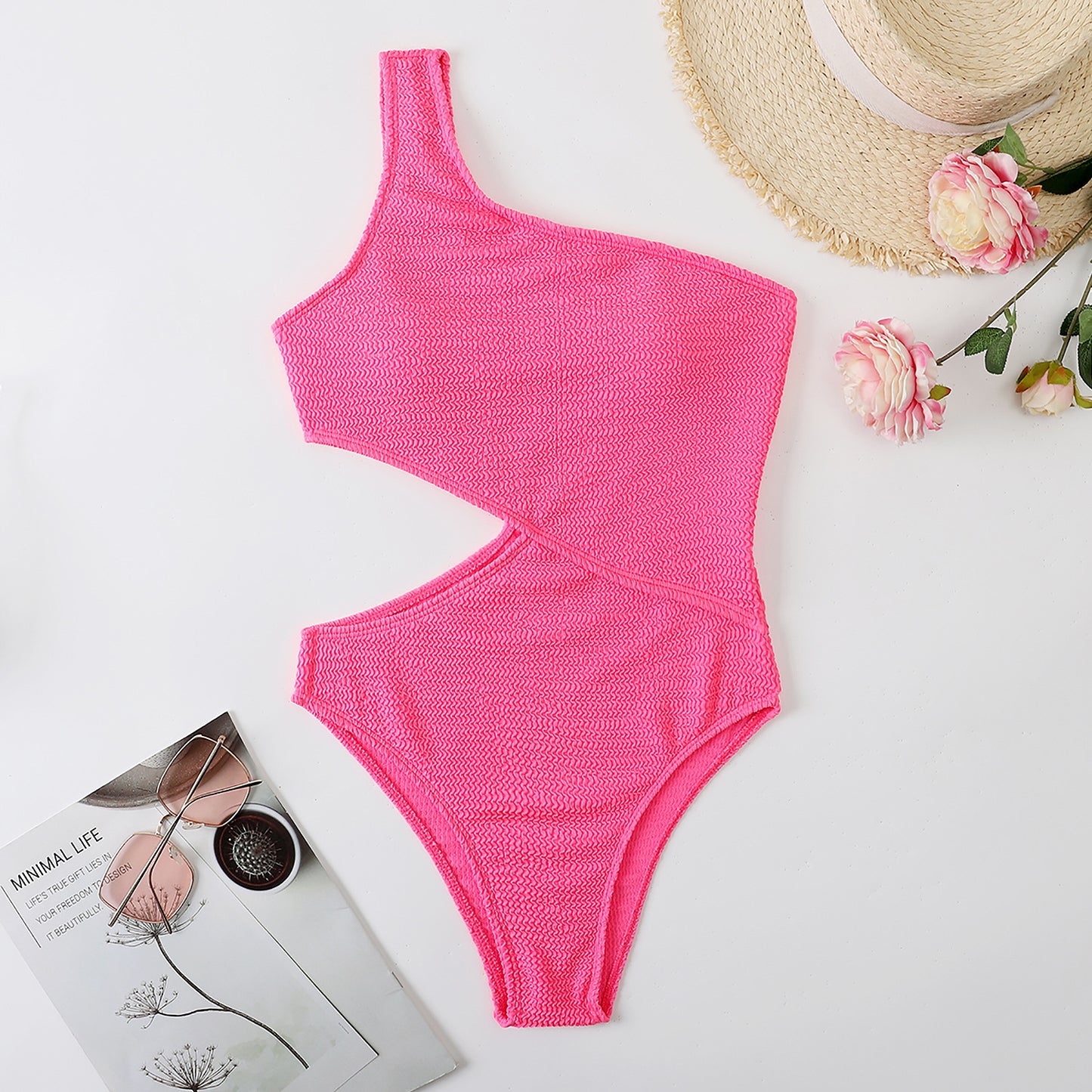 Vacation Outfits | One Shoulder Cut Out One Piece Swimsuit
