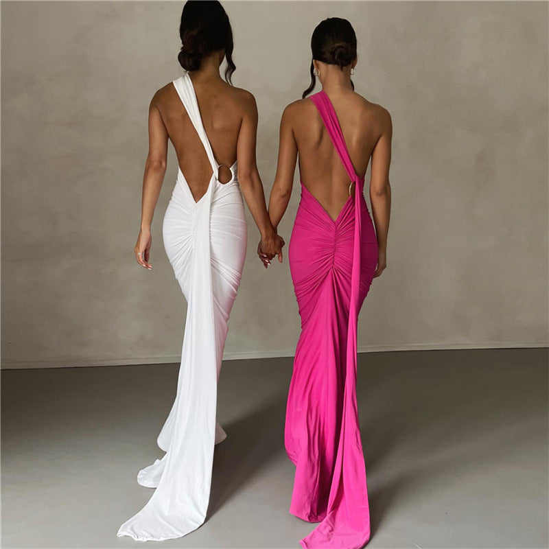 Summer Dresses 2023 | Hot Pink Backless Halter One Shoulder Dress S / White Summer Dresses 2023 | Hot Pink Backless Halter One Shoulder Dress S / White