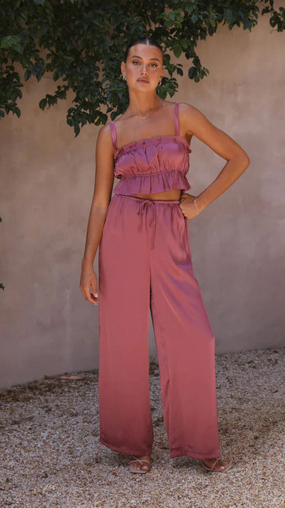 Summer Outfits | Spring Satin Outfits Wide Leg Pants 2-piece set