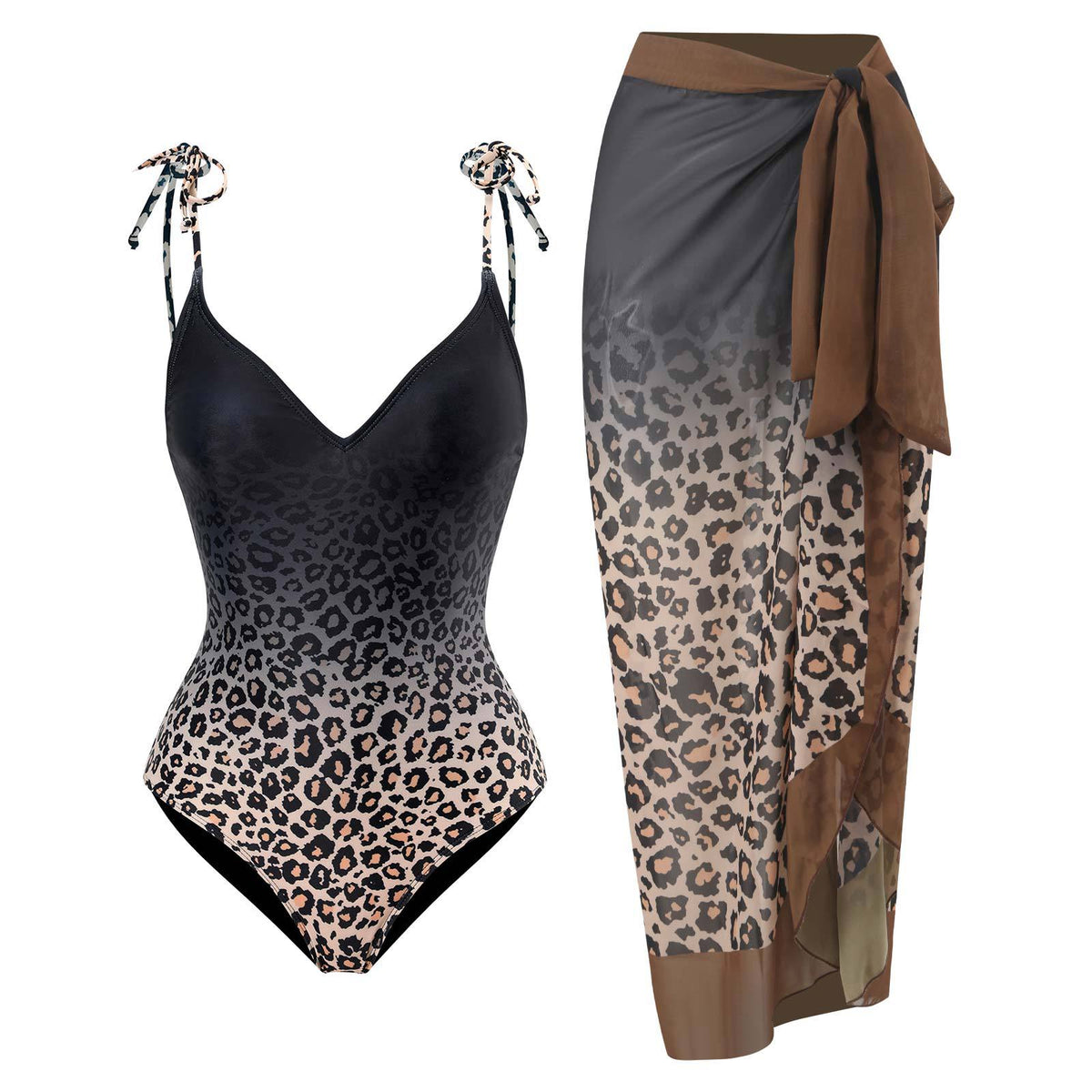 Summer Outfits | Conservative One Piece Swimsuit Chiffon Beach Dress Outfit 2-piece set