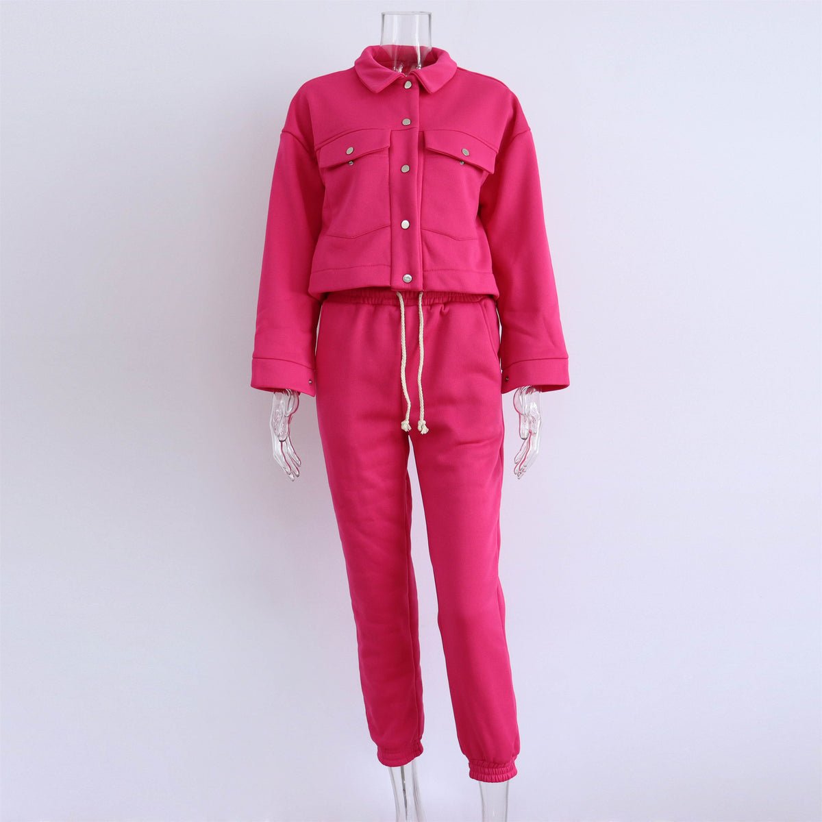 Fall Outfits | Thick Cropped Jacket and Sweatpants Outfit 2-piece Set