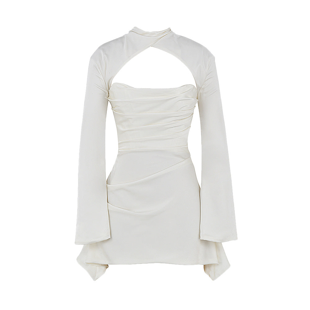 Elegant Dresses |  Slim Silk Turtleneck Cut Out Short Dress