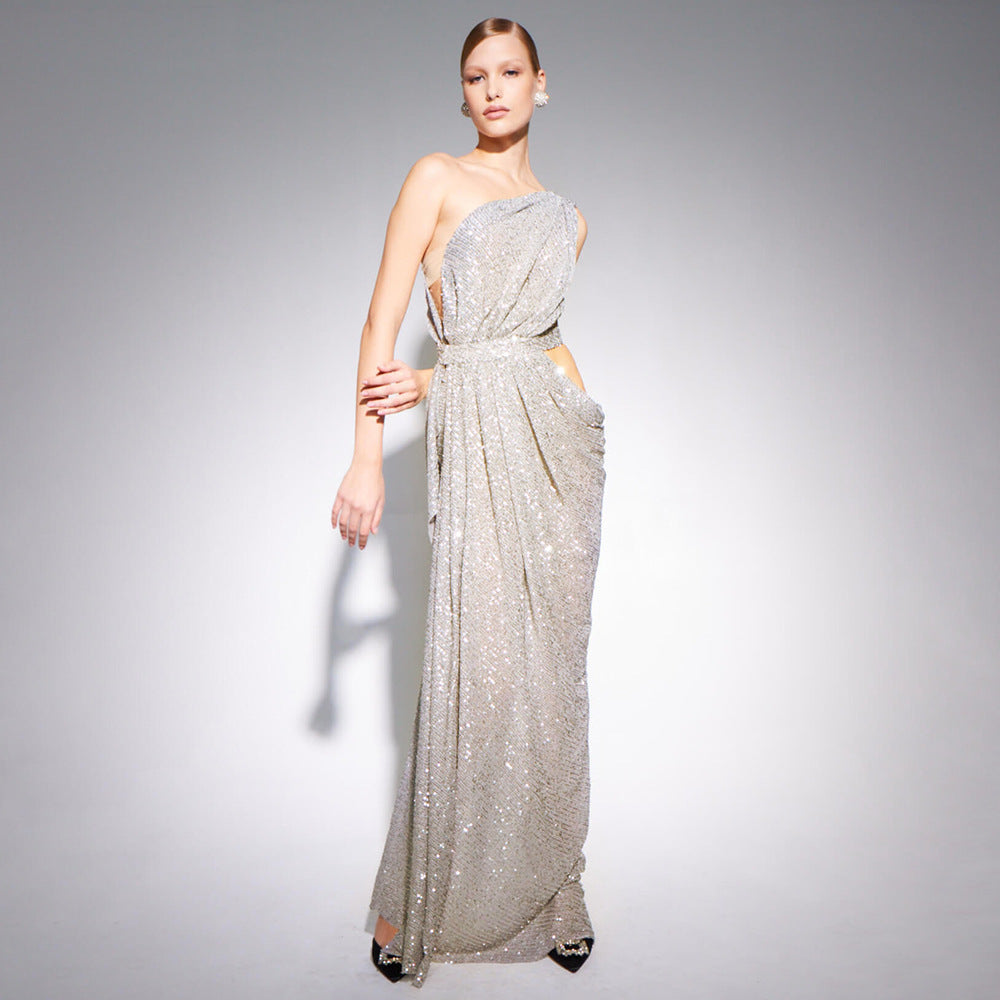 Prom Dresses | One Shoulder Sequined Silver Glitter Dress L / Silver Prom Dresses | One Shoulder Sequined Silver Glitter Dress L / Silver