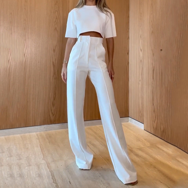 Winter Outfits 2023  Chic Crop Top Wide Leg Pants Outfit 2-piece