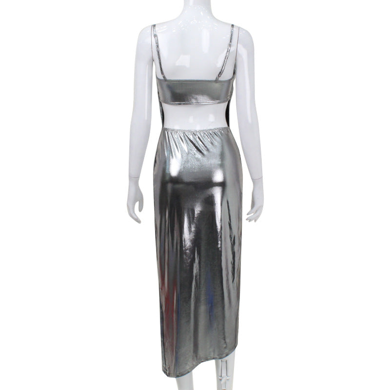 2024 Fashion Trends | Silver Chrome Backless Dress