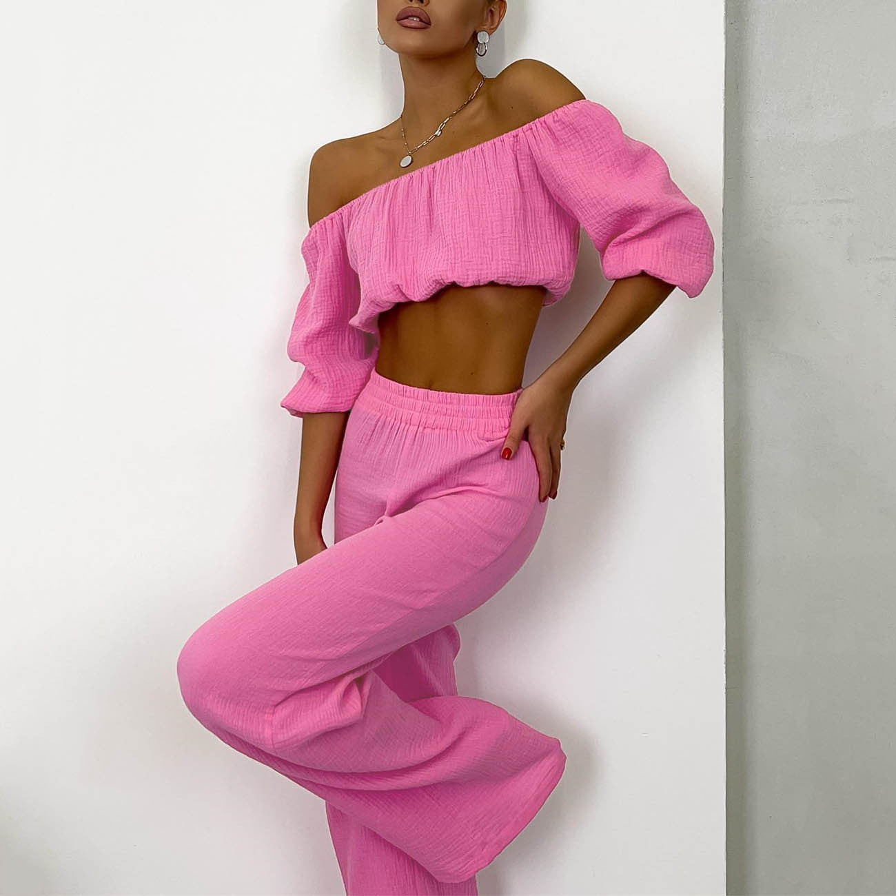 Pure Color Strapless Top Two Piece Outfits For Women  Two piece pants set,  Womens tube top, Wide leg pant suit