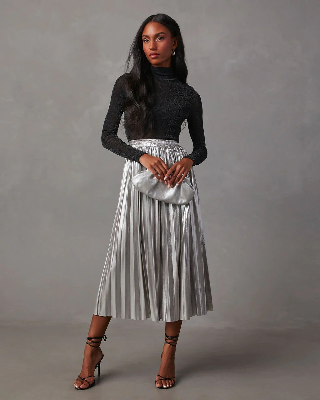 Y2K Fall Outfits  Silver Metallic Maxi Skirt – TGC FASHION