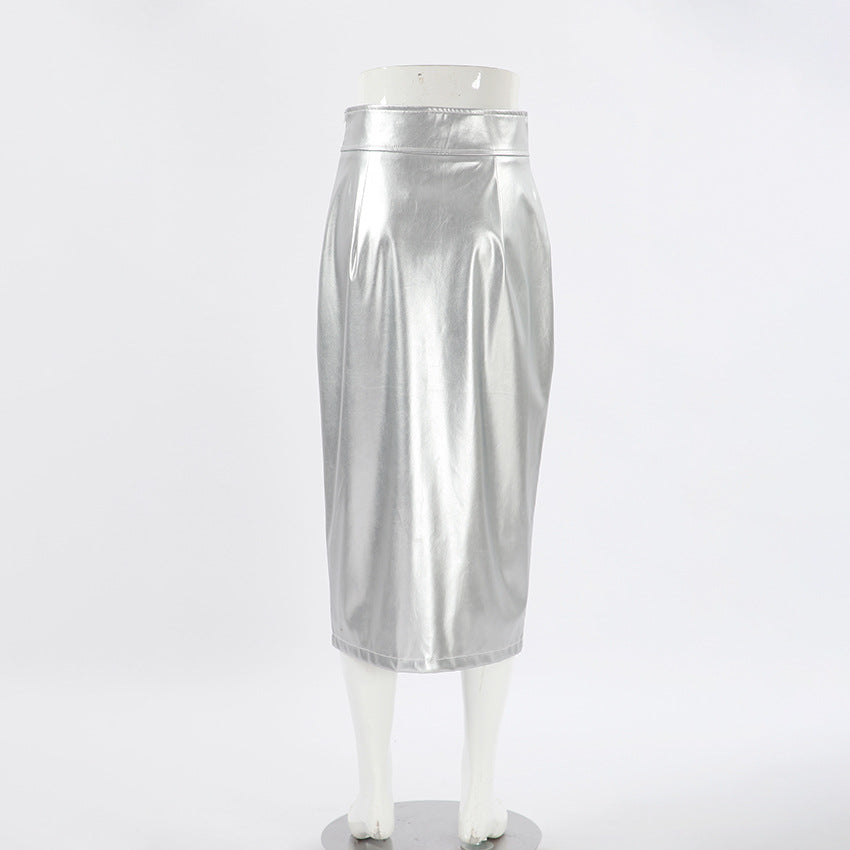 Fall Outfits | Metallic Silver Aesthetic High Waist Skirt