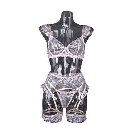 2023 Fashion Trends |  Lavender Haze Lilac See-through Lingerie Outfit 3-piece Set