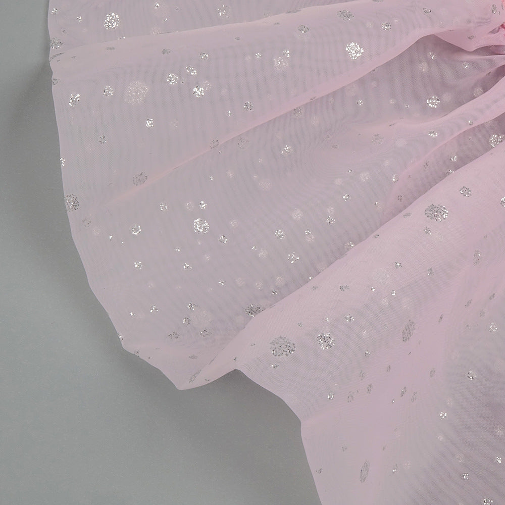 Evening Gowns | Pink Silver Organza See Through Corset Crop Top Vest Skirt Outfit 2 Piece Set