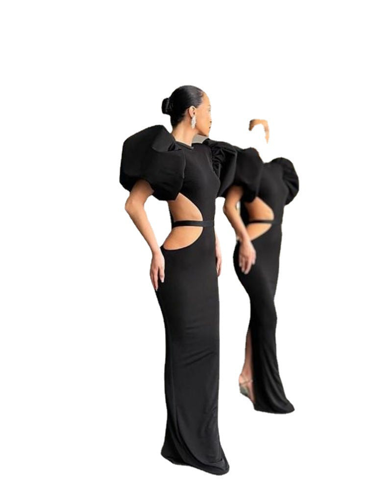 All Black Puff Sleeve Dress