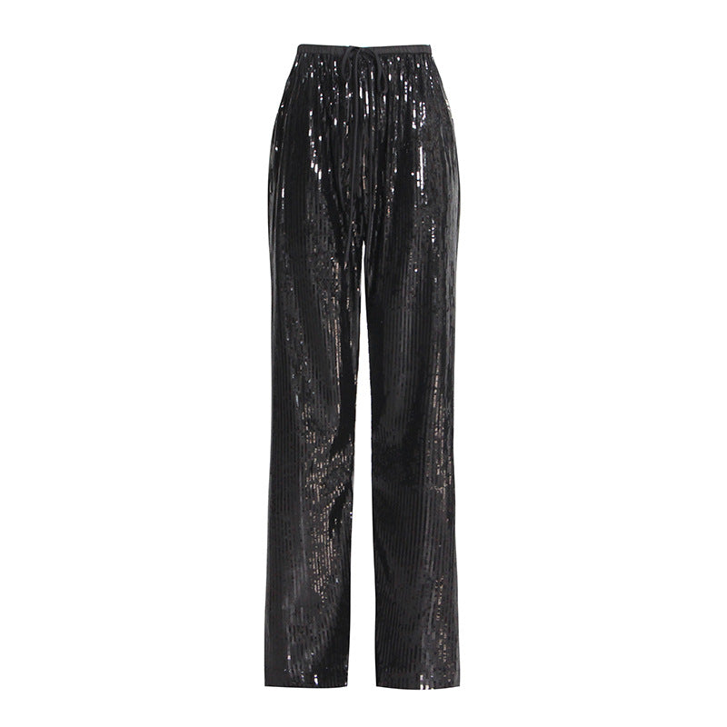 Wide Leg Pants Outfit  Black Aesthetic Elegant Glitter Sequined