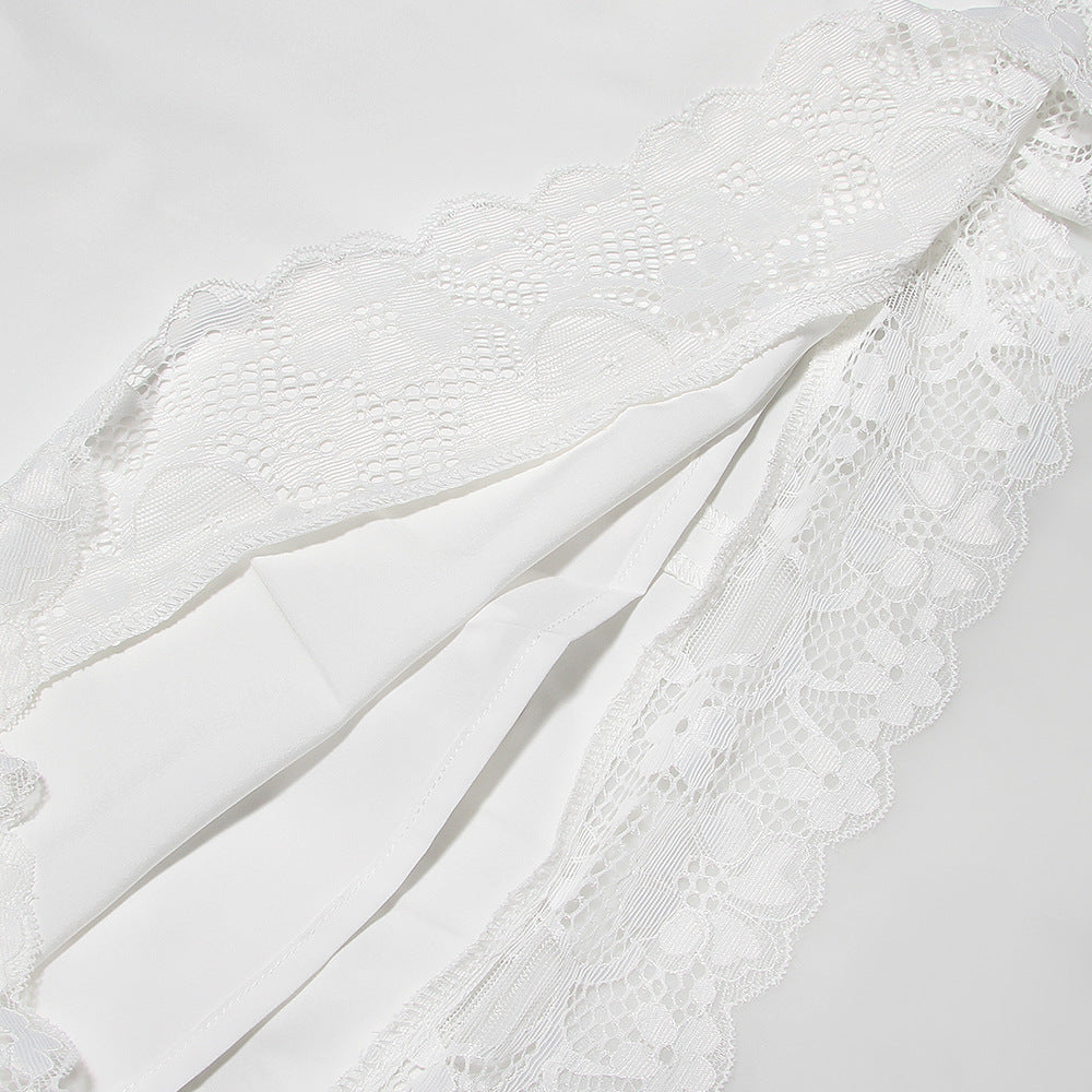 White Mini Dresses |  Lace Square Collar White Mini Dresses